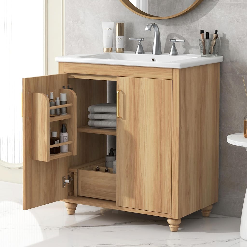 30" Bathroom Vanity with Sink Combo, Multi-functional Cabinet with Doors and Drawer, MDF Board