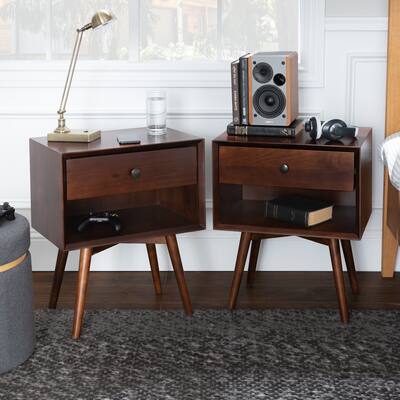 Middlebrook Mid-Century Solid Wood 1-Drawer Nightstand, Set of 2