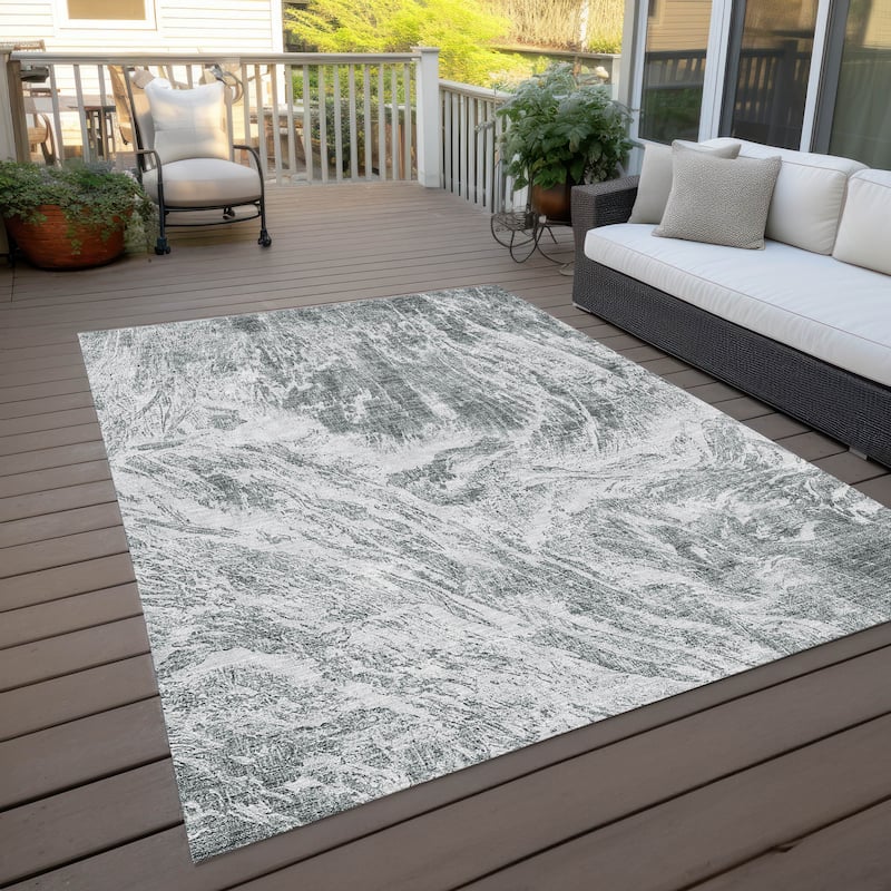 Machine Washable Indoor/ Outdoor Modern Abstract Chantille Rug - Gray - 2'6" x 3'10"