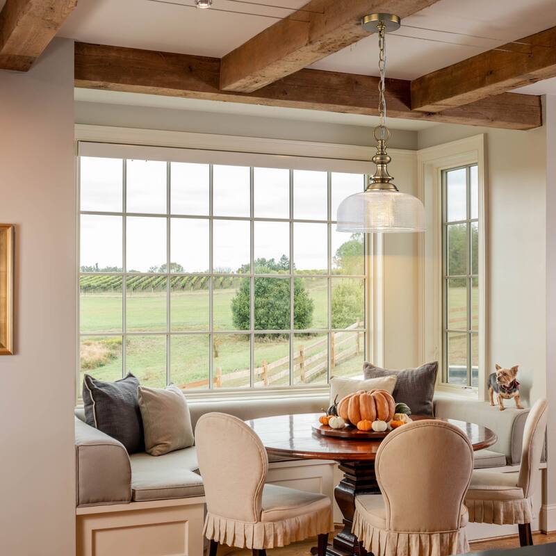Mid-Century Modern 1-Light Gold Dome Pendant Light with Grid-Textured Glass for Kitchen Island Dining Room
