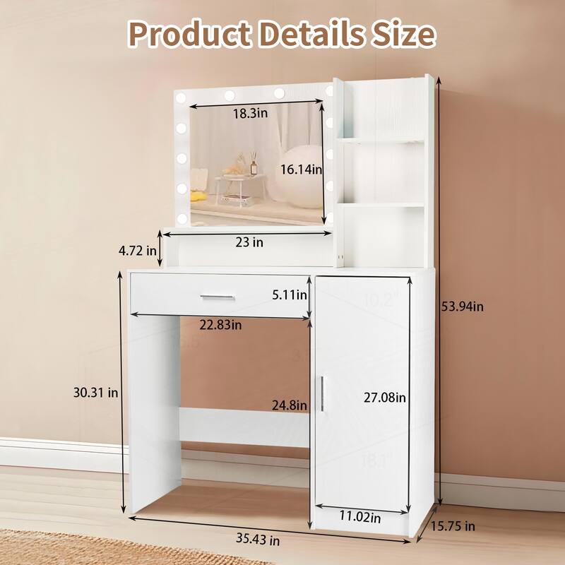 Versatile Vanity Desk with Mirror and Lights, Ideal for Makeup and Storage