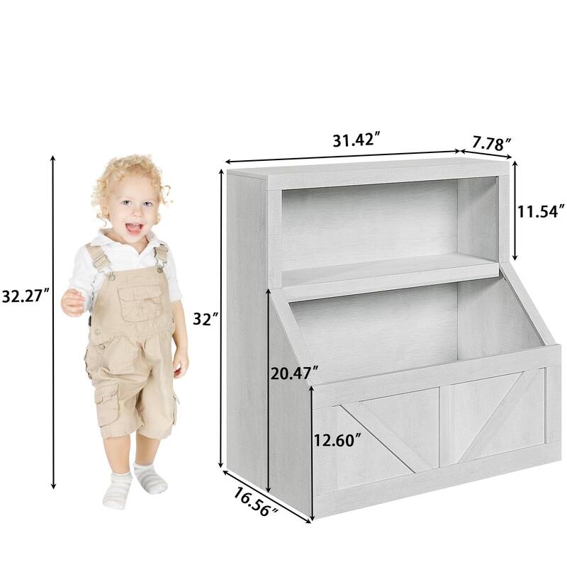 Kids Bookshelf, Wooden Toy Storage Organizer with Cubby