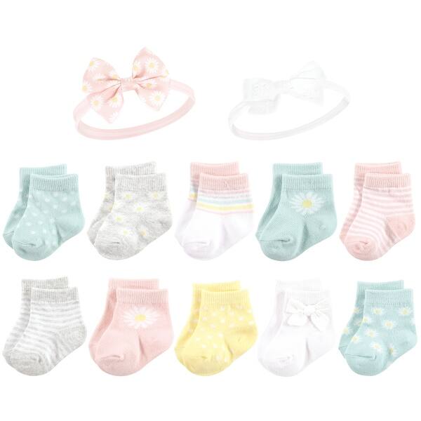 slide 1 of 1, Hudson Baby Infant Girl Sock and Headband 12pc Set, Daisy, 0-9 Months - Daisy Daisy - 0-9 Months