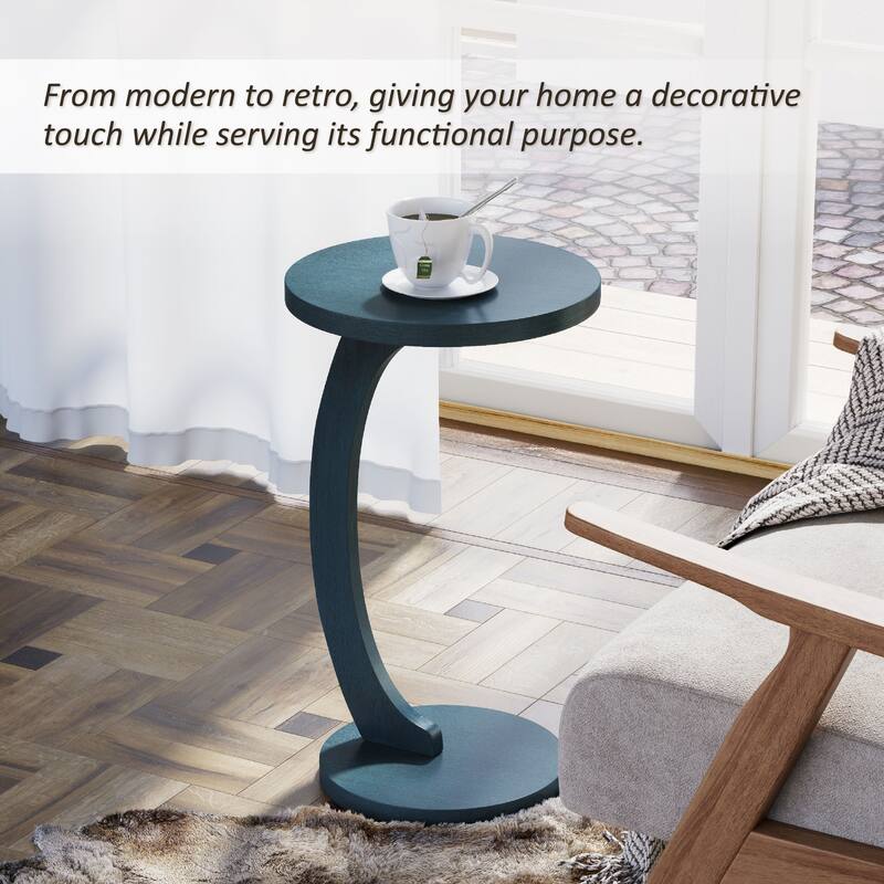 COZAYH C Shaped Round End Table for Couch Small Place, Space Saver Side Table for Sofa, Living Room, Bedside Area, Walnut
