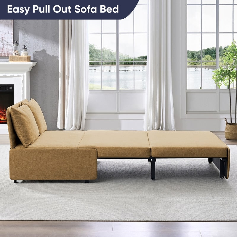 Mixoy Full/Queen Size Sofa Bed,2 in 1 Convertible Linen 1-Seater/Loveseat Sleeper Sofa Couch with Cushions