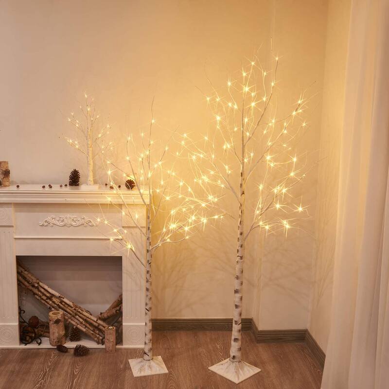 3 Piece Pre-lit Artificial Christmas Tree Set with Warm White Lights, Twinkle LED Birch Tree for Wedding, Festival, Party