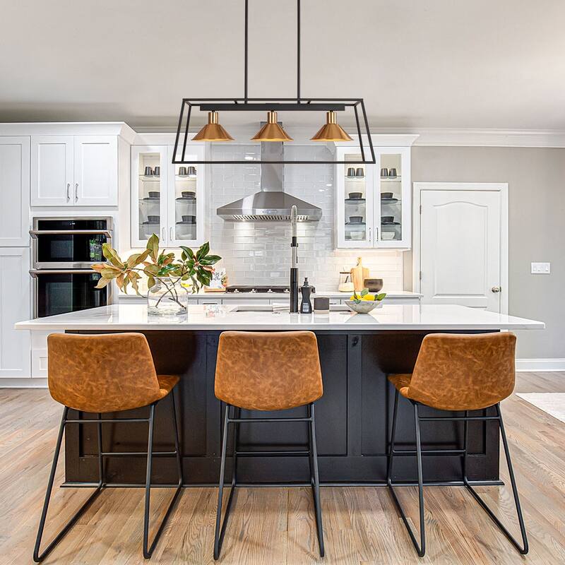 Transitional Farmhouse Linear Rectangular Kitchen Island Pendant 31in