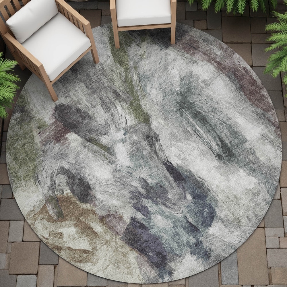 Machine Washable Indoor/Outdoor Modern Brushstrokes Chantille Rug