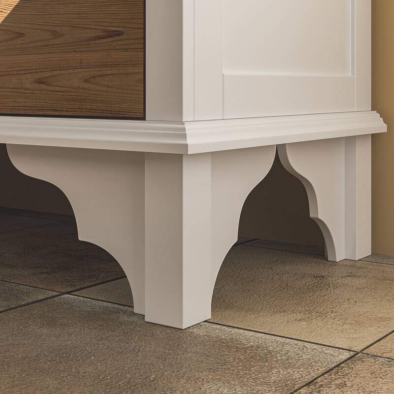 Boho Wood & MDF Display Cabinet with Tempered Glass Doors, Carved Arch Frame & Metal Handle Drawer