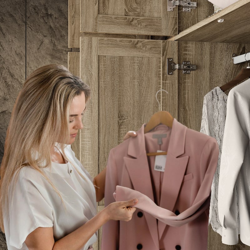 Rattan-Accented Wardrobe - Spacious Clothing Organizer with Style