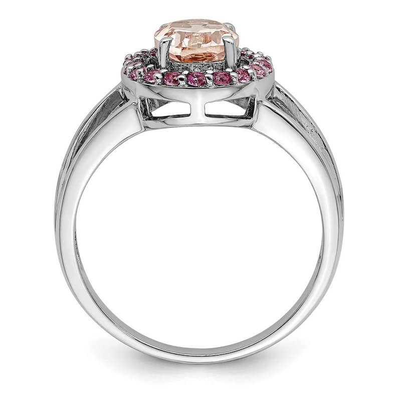 Curata 925 Sterling Silver Polished Open back Morganite and Pink Sapphire Oval Ring