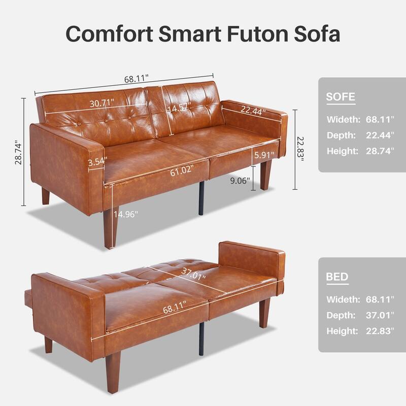 Convertible Sofa Bed Adjustable PU Leather Couch Sleeper Modern Recliner Reversible Loveseat Folding Daybed Guest Bed