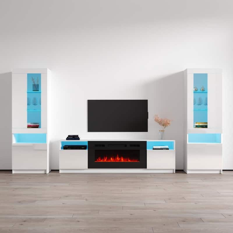 York 02 Electric Fireplace Wall Unit Entertainment Center - White