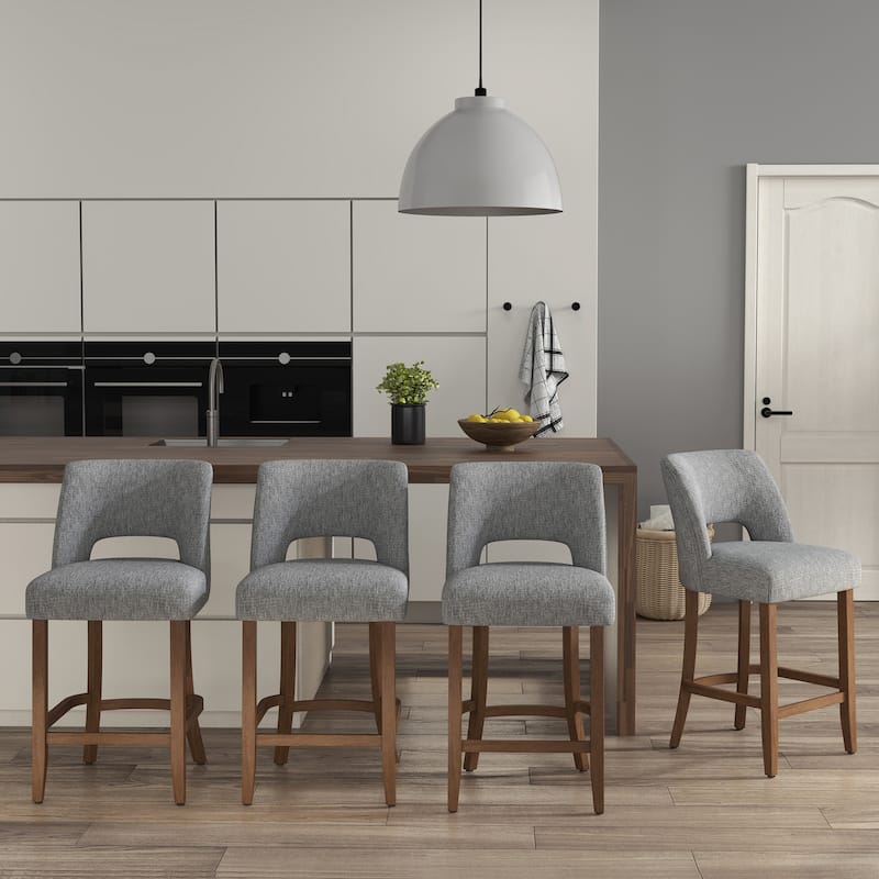 Set of 2/4/6,Upholstered Counter Height Bar Stools,Modern Counter Stools with Wood Legs for Kitchen Island Dining Room Bar - Grey - Set of 4