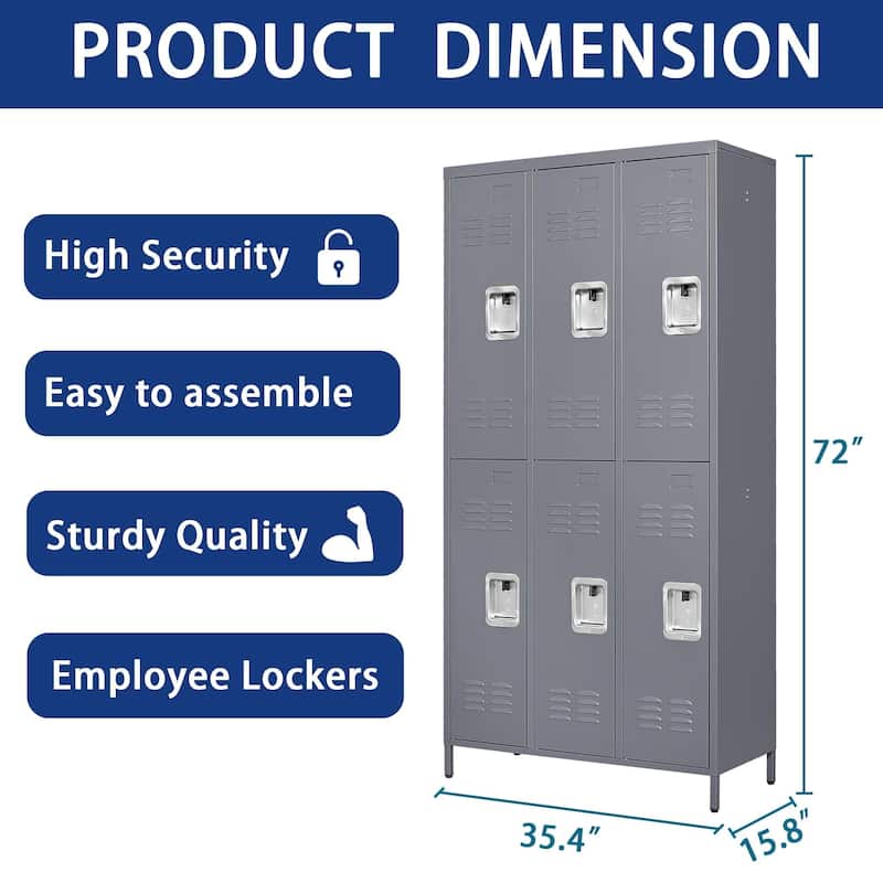 72"H 6 Door Metal Lockers With Lock for School Garage,Gym Office,Employees