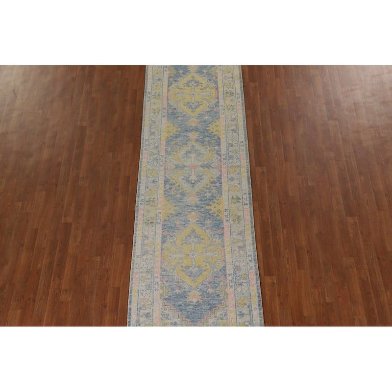 Vegetable Dye Oushak Turkish Runner Rug Handmade Wool Carpet - 3'0"x 11'9"