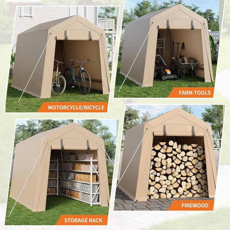 6x8 FT Portable Outdoor Storage Shed, UV-Resistant Carport for Motorcycle, Firewood, Tools - 6X8 Ft