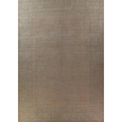 Vegetable Dye Oushak Turkish Large Rug Handmade Beige Wool Carpet - 12'10" x 16'6"