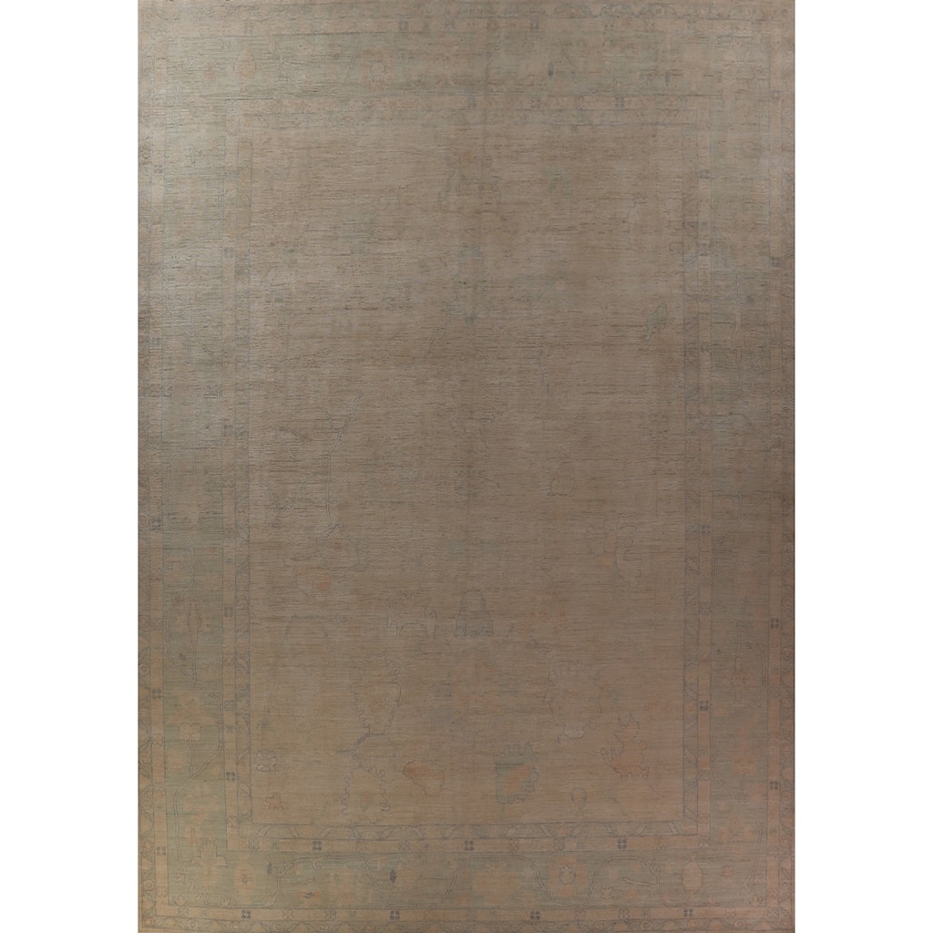 Hand Knotted Oriental 100% Wool Carpet Transitional All-Over Beige & Ivories Oushak Area Rug - 16' 6'' X 12' 10''