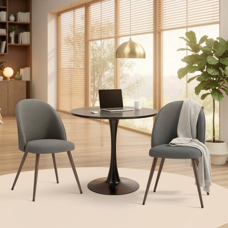 Homy Casa Modern 3-Piece Dining Set with White Round Tulip Table and Upholstered Chairs