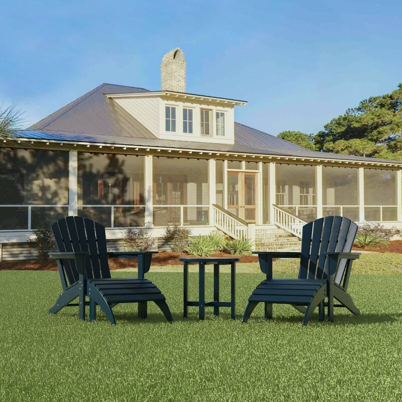 Altura Outdoor Eco-Friendly All Weather Adirondack Chair with Ottoman and Side Table (5-Piece Conversation Set) - Navy Blue