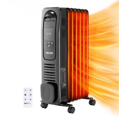 Black 1500W Oil-Filled Radiator Heater with Timer and Remote Control - 14.17 x 5.51 x 23.23 in