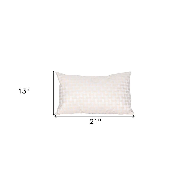 HomeRoots 13" X 21" Beige and White Checkered Polyester Zippered Pillow