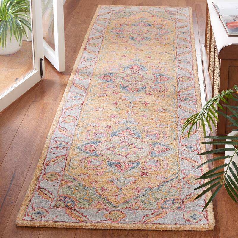 SAFAVIEH Handmade Metro Bert Medallion Wool Rug - 2'3" x 9' Runner - Yellow/Rust