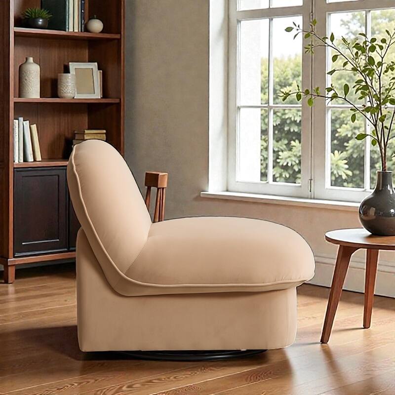 Swivel Accent Chair with 360 Degree Metal Base, Velvet Upholstered Pumpkin Chair for Living Room Bedroom