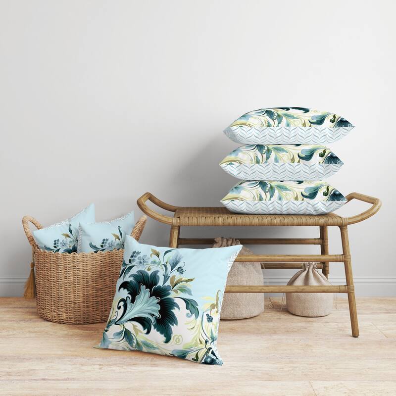 Damask Hue Faux Suede Reversible Throw Pillow Turquoise and Green