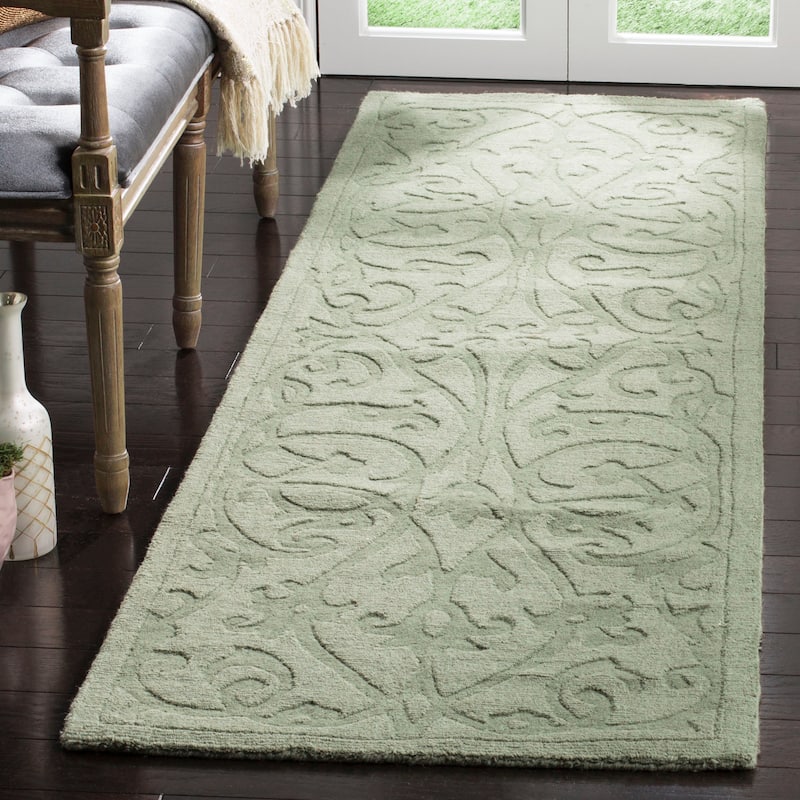SAFAVIEH Handmade Impressions Anneluise Modern Scrolls Wool Rug - 2'3" x 6' Runner - Sage