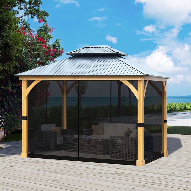 Aoodor Gazebo Netting Screen Replacement Outside Universal 4-Panel Sidewalls 10' x 13' (Only Netting)