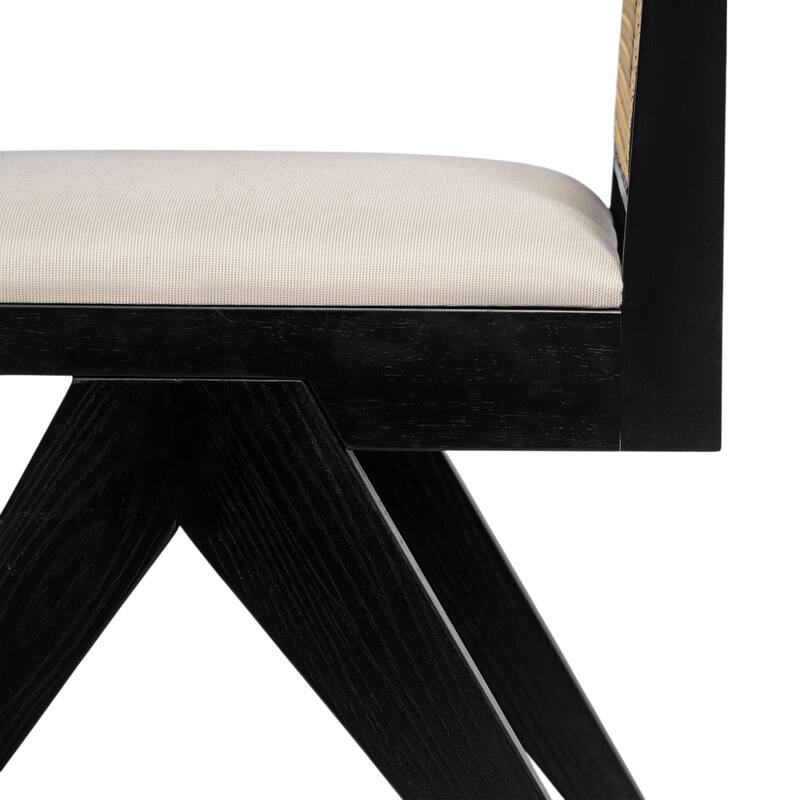Dining Chairs Set of 2, Ergonomic Upholstered Kitchen Side Chairs, Accent Chairs with Rattan Backrest & Solid Wood Legs