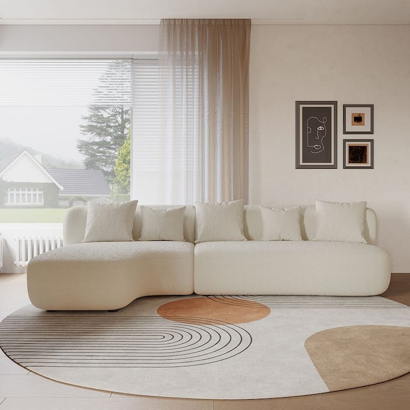 116.5" Modern High-Resilience Lamb Fleece Sectional Sofa, Pine Fram