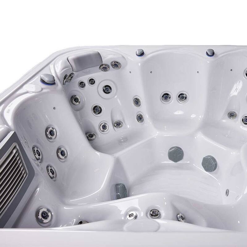 Buenospa New York 6 - Person 49 - Jet Hot Tub, Ice White, Gray with Ozone and LED Lights - Sterling Silver - 85 x 85 x 35