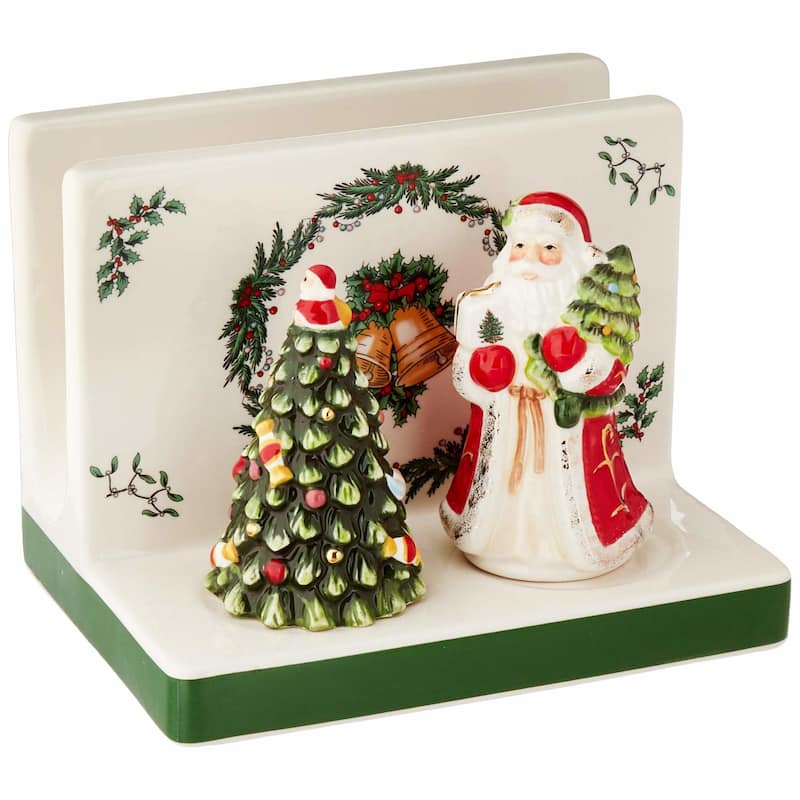 Spode Christmas Tree Napkin Holder with Salt and Pepper Set - 5.3" L x 5.3" W x 7" H - 5.3" L x 5.3" W x 7" H - Multicolored