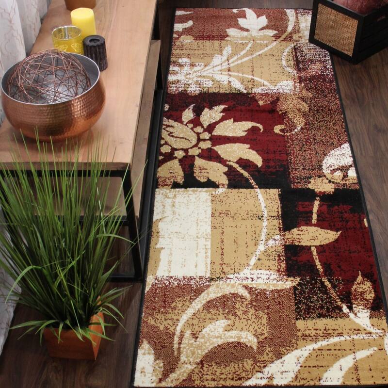 Contemporary Floral Patchwork Indoor Area Rug or Runner by Superior