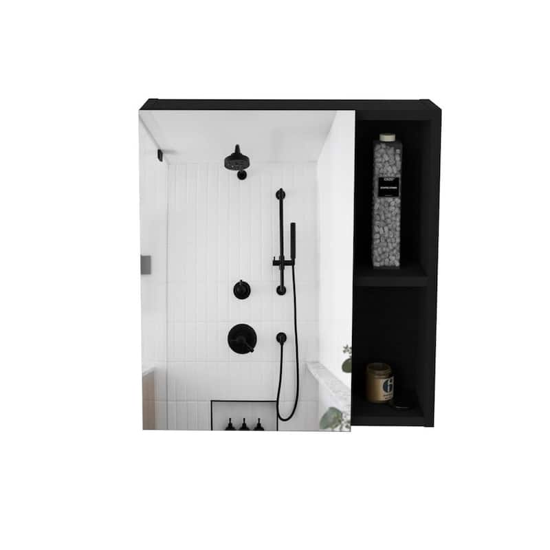 Medicine Cabinet with Mirror and 5 Interior Shelves, Single Door, 19" H - Wall-Mounted Bathroom Storage