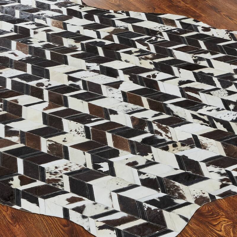 Pelle Leather Mosaic Chevron Abstract-Edged Area Rug
