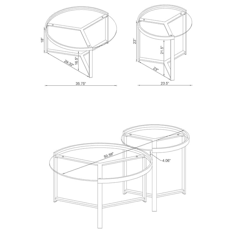 Delia 2-Piece Round Glass Top Nesting Coffee Table