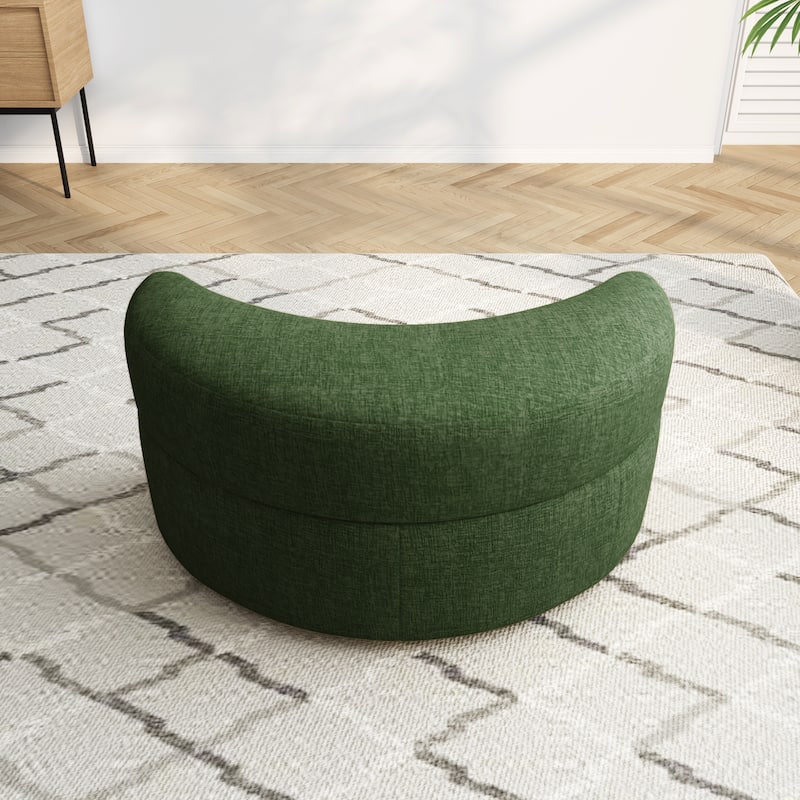 Upholstered Chenille Boucle Half Moon Storage Ottoman with Tray