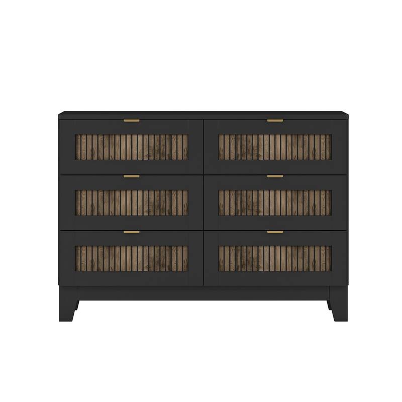 4-Pieces Bedroom Sets Queen Size Wood Platform Bed Frame with Elevated Headboard, Nightstand 6 Drawers Dresser Farmhouse Rustic