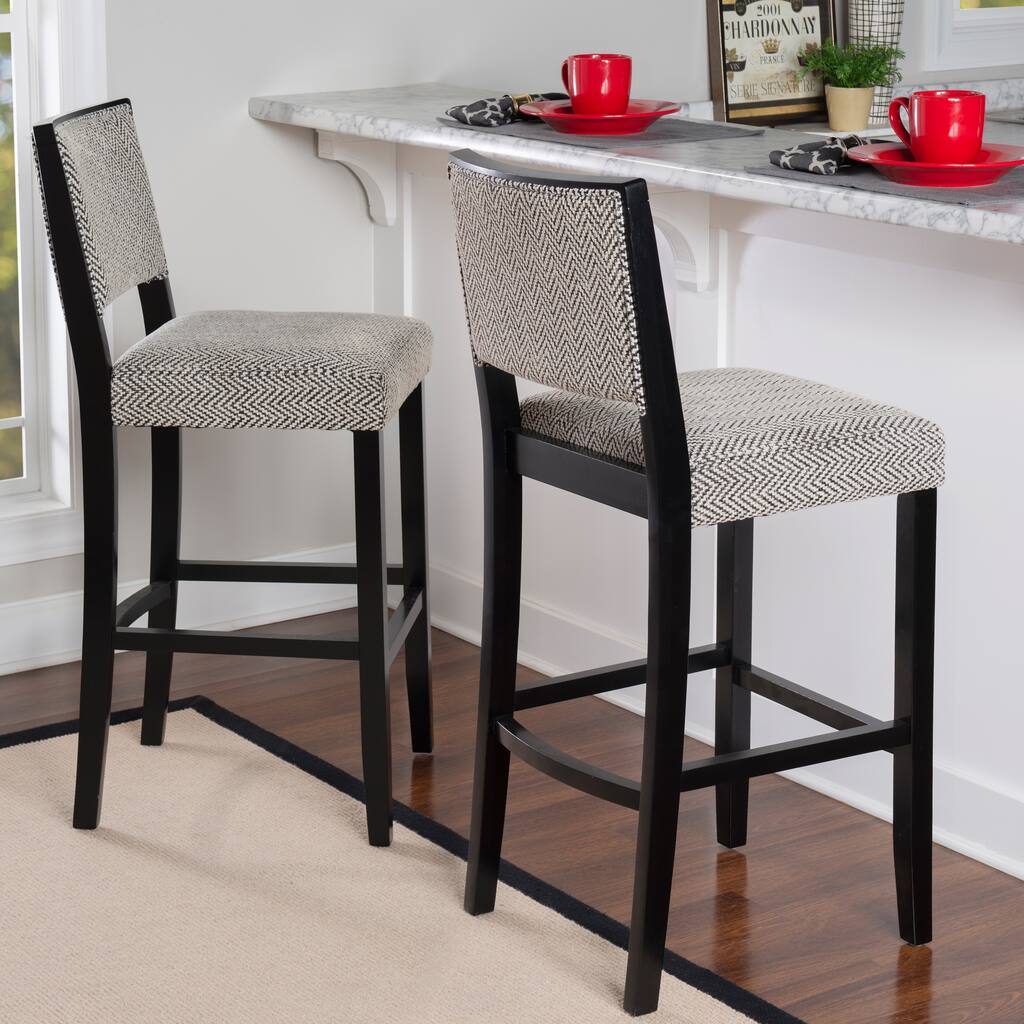 Linon Caitlin Black Frame Bar Stool with Panda Fabric