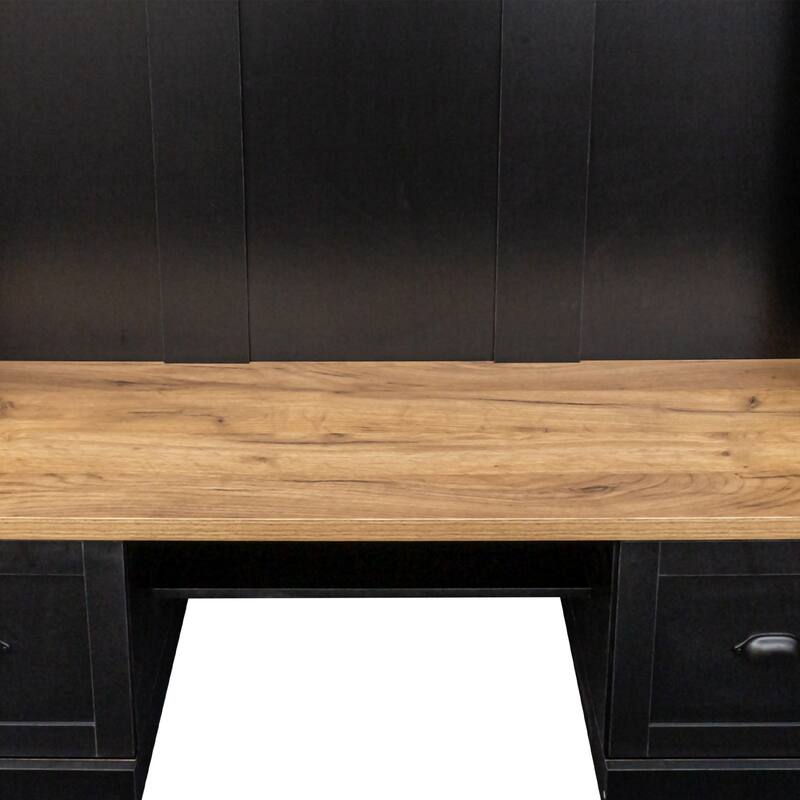 Farmhouse Hall Tree with Wood Grain Bench, Hooks and Bottom Cabinets