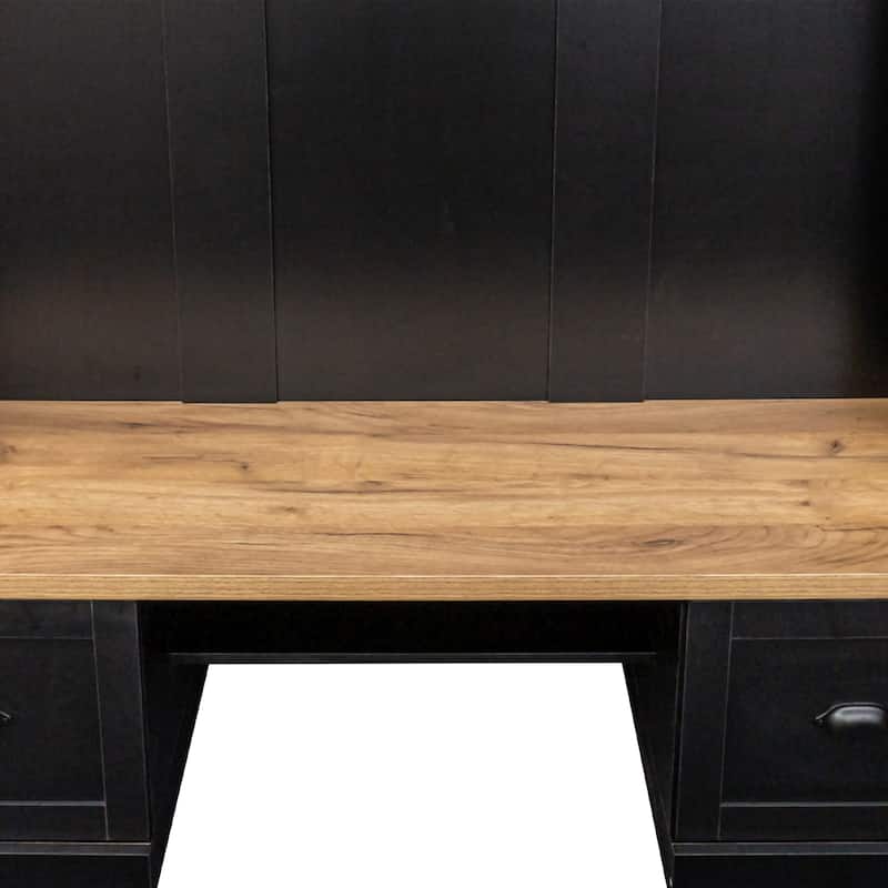 Roomfitters Farmhouse Hall Tree with Wood Grain Bench and Top, 4-in-1 Mudroom Organizer with Coat Rack