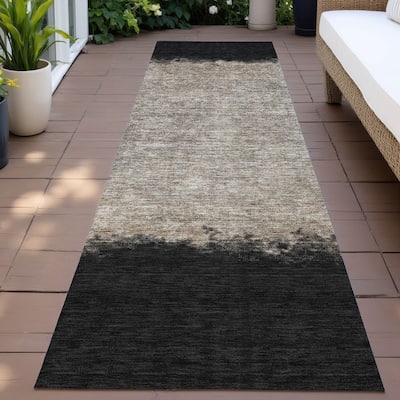 Machine Washable Indoor/Outdoor Border Ombre Chantille Rug