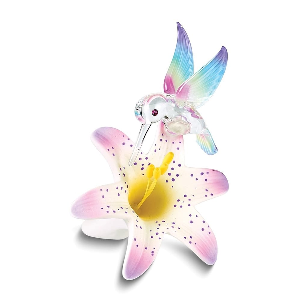Curata Hummingbird and Lavender Lily Handcrafted Glass Figurine