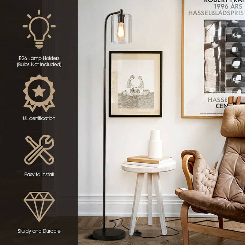 Gymax Industrial Floor Lamp w/ Glass Shade Indoor Modern Tall Pole