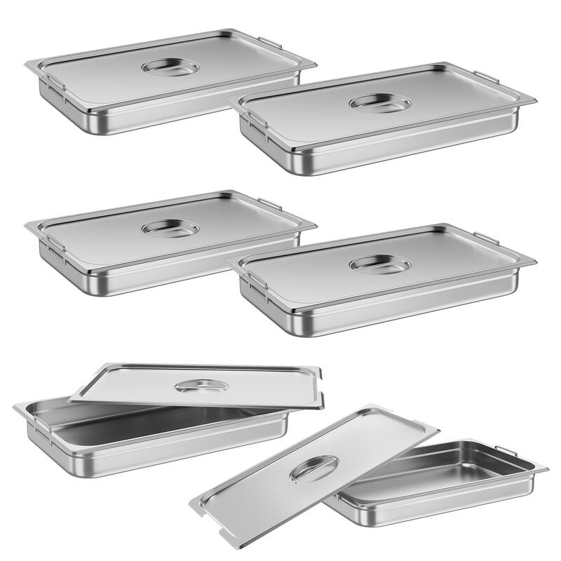 6 Pack Steam Table Pans Stainless Steel Hotel Food Pan with Lid - 4-Inch Deep
