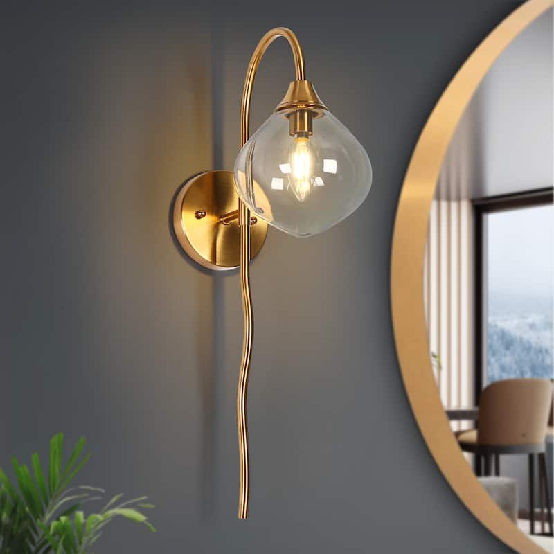 Celesn Modern Glam 1-Light Gold Bathroom Vanity Lights Smoke-gray Glass Wall Sconces - W 6" x H 22"
